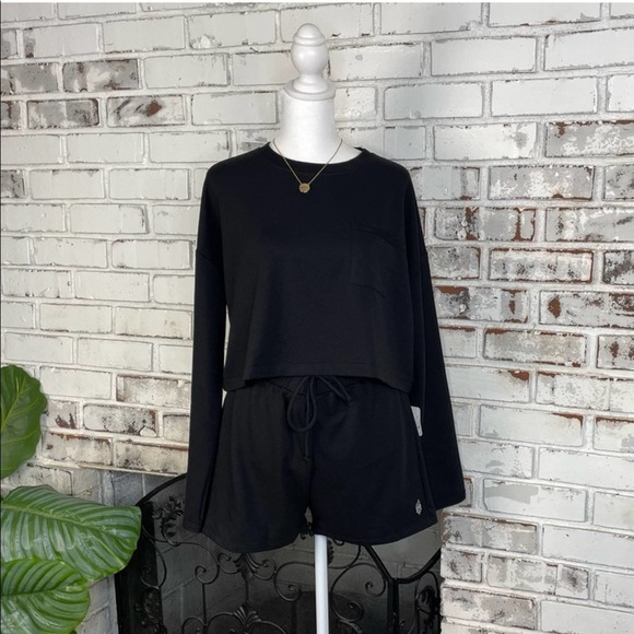 Free People Movement Sunny Crop Sweatshirt and High Waist Shorts Set Black S - Picture 5 of 8